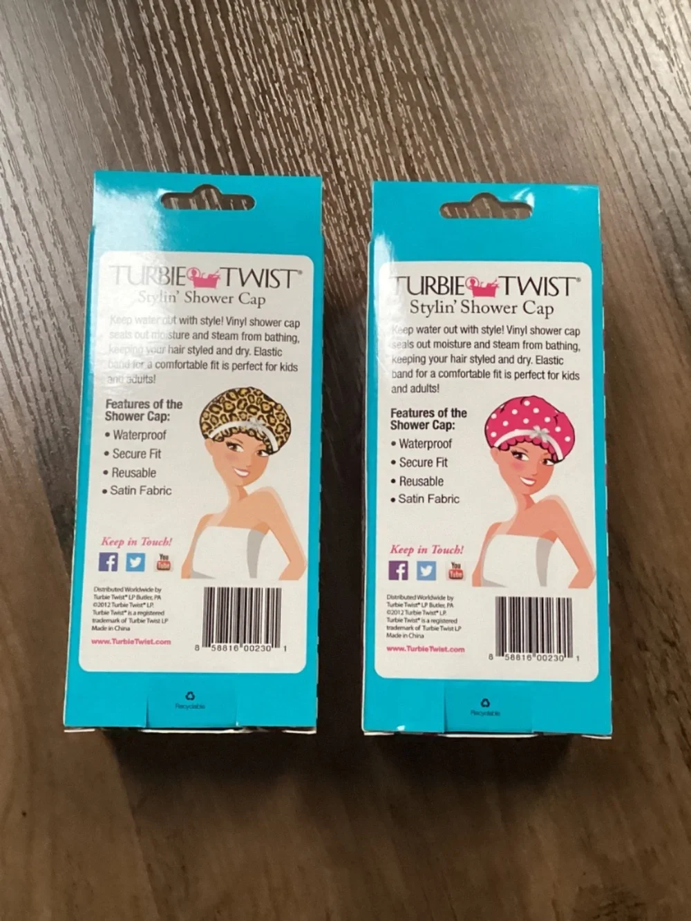 Turbie Twist shower caps two-pack set New